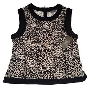 NWT Vince Camuto Women’s Serengeti Top Leopard Print with Black Trim Med